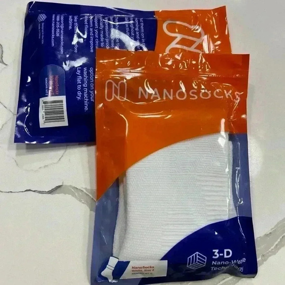New TWO pairs Sz 2 NanoSocks 3D Nano-Weave Compression Socks White Unisex Adult - Picture 2 of 2